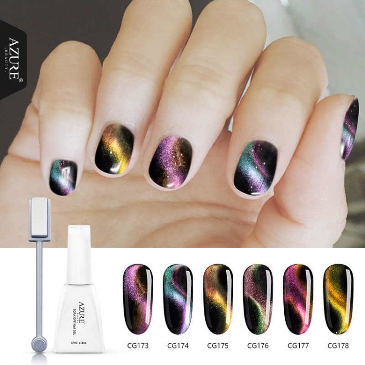 Azure Beauty Newest Chameleon Magnetic Nail Gel Polish 12ML For Nail Art Design Double Color 3D Cat Eye Effect Shiny Color Nail Gel Uv Nails Gel Nail Colors