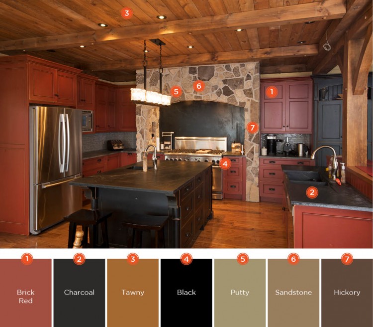 Make your kitchen cozy with hardwood floors and a stone wall accent
