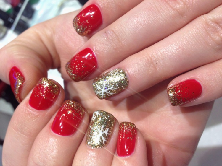 Nail Design Red Glitter French Bling Rhinestones Snowflake Christmas Gel Nails Winter Designs With Cute Art Beginners Angel Fir Easy New Year Ideas