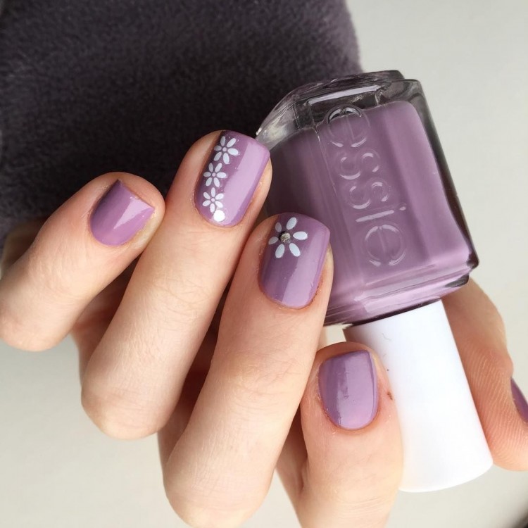 5 Exotic Purple Gel Nail Designs : Beautiful Purple Gel Nail Designs With Violet Flowers On