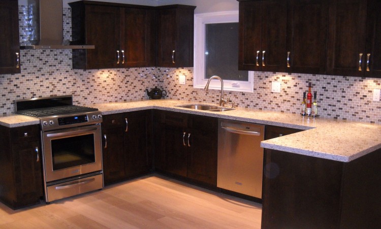 kitchen backsplash with dark brown