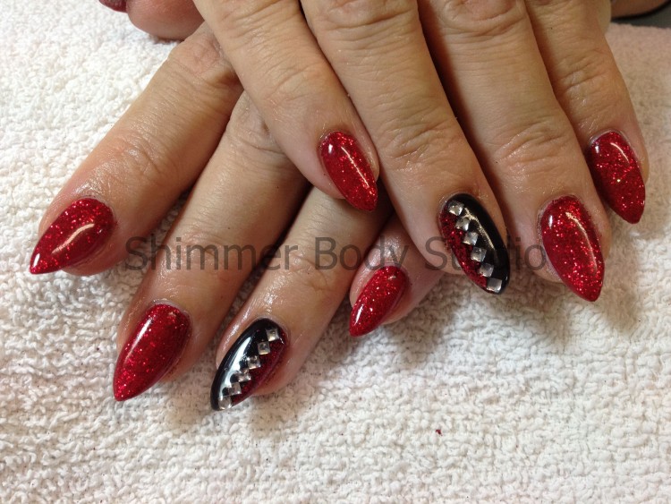 Red, black, silver & leopard print acrylic nails