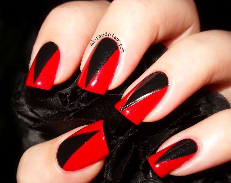 red nails with designs black and acrylic picture 3 gel nail