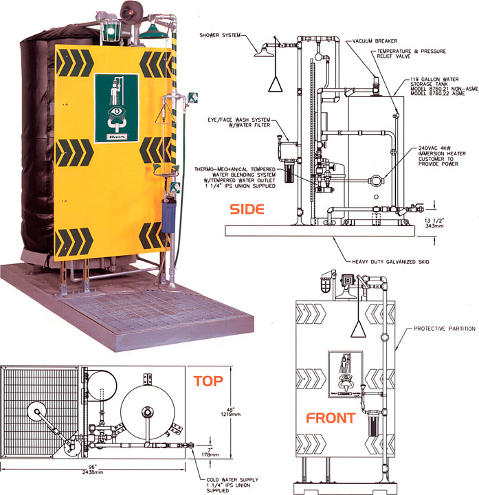 1 compliant emergency overhead tank  shower