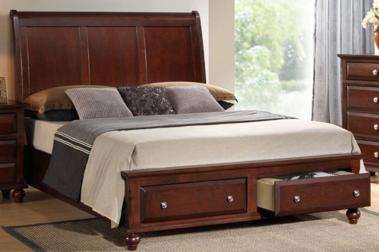 Beautiful Brown Queen Size Platform Bed With Comfortable Headboard