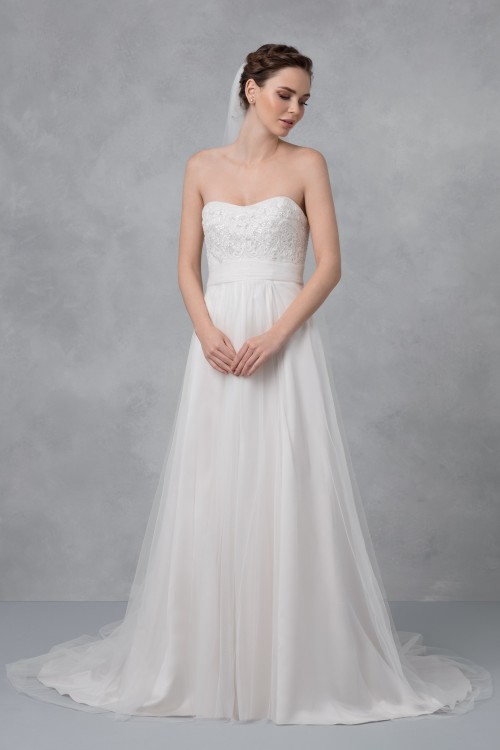 Bliss by Monique Lhuillier Ivory Strapless Tulle and Lace Embroidered Ball Gown Formal Wedding Dress Size