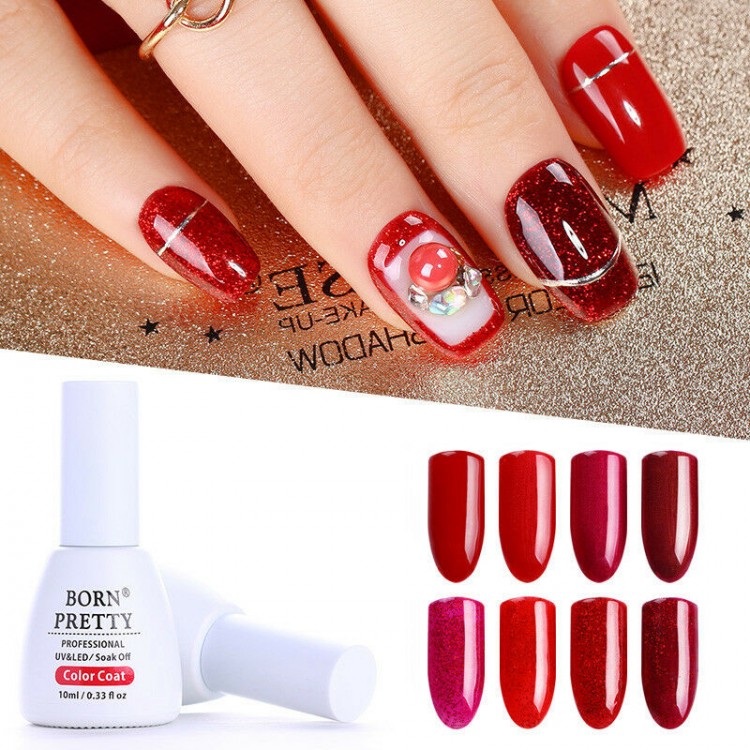 com: 24 Pcs Red Full Cover Short False Gradient Gold Powder Glitter Nails Gel Nail Art Tips Sets for Christmas Decals,Decoration: Beauty