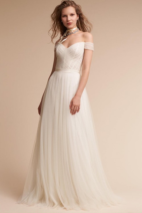 Recommended A Line Floor Length Off Shoulder Lace Wedding Dress