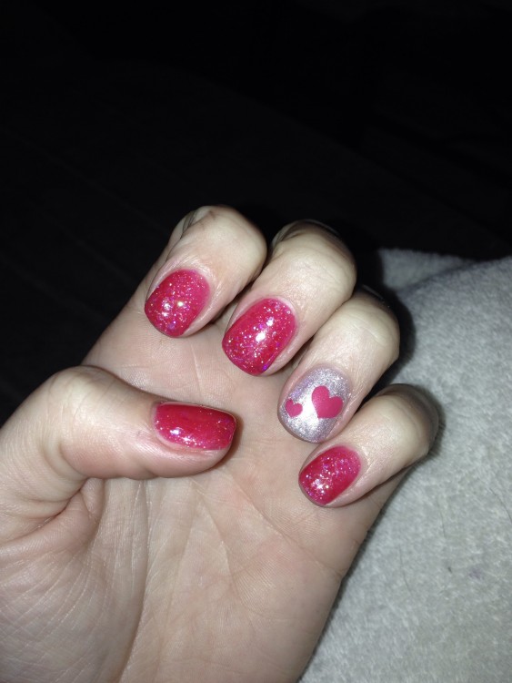 Pink gel with silver glitter and freehand leopard print nail art