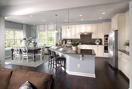 small open floor plan kitchen living room dining room