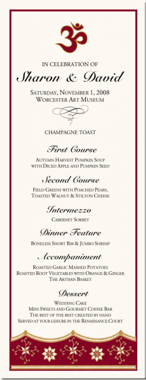 sample wedding menu