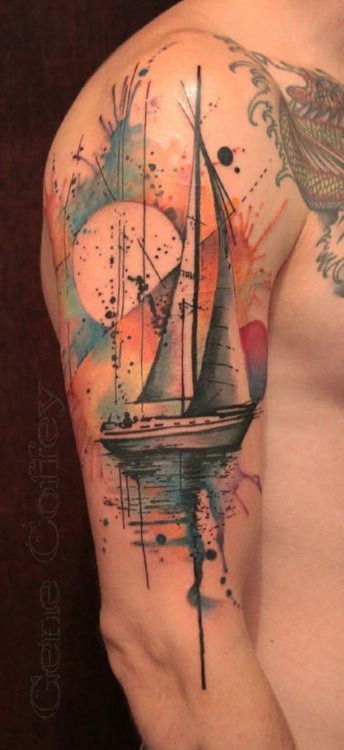 Ship in the bottle is another variation of ship tattoos and you can make it unique by showing clouds and sun/moon inside bottle