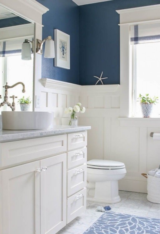 blue gray bathroom ideas accent inlay in wall in blue tones with black white bathroom tiles