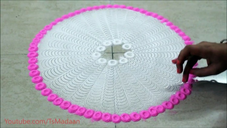 Unique Rangoli Design using Chalni, Easy Rangoli designs