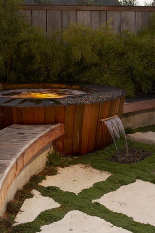 Backyard natural spa and swimming pool waterfall design ideas Mahwah  New Jersey