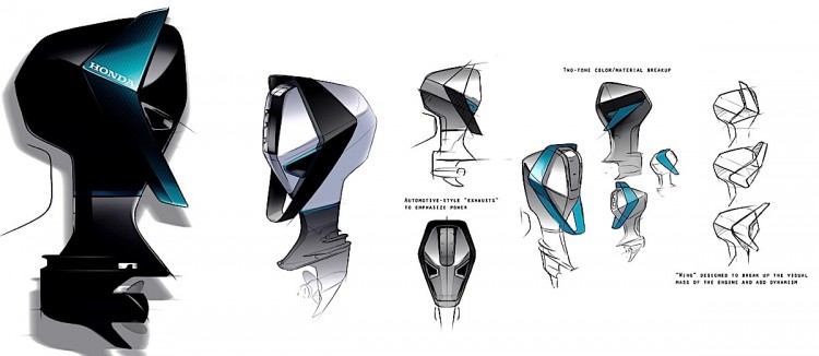 Artwork showing the component parts inside an outboard engine and